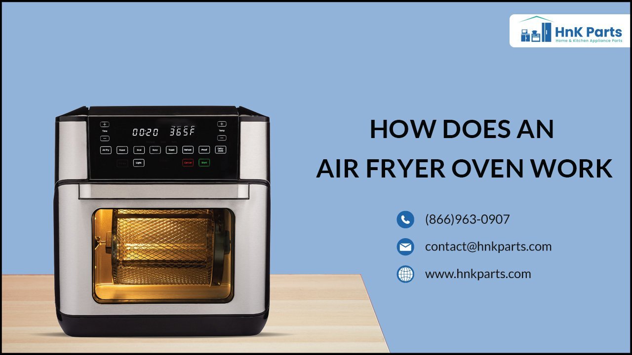 A modern air fryer and convection oven displayed on a clean kitchen countertop.